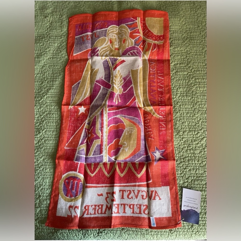 NEW VIRGO ZODIAC SIGN LARGE COTTON DISH OR TEA TOWEL IN ORANGE/PINK/PURPLE - Picture 4 of 5